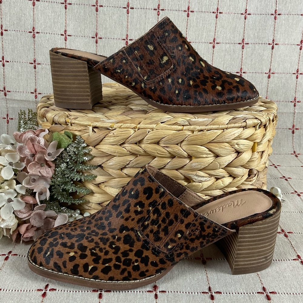 Madewell “The Carey” Mule Real Calf Hair Slip On Mules Sz 6 NWOB Leopard Print